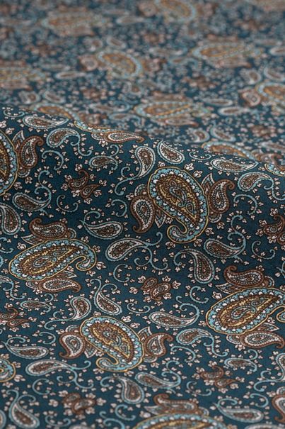 Green paisley poplin dress shirt with dark green contrast