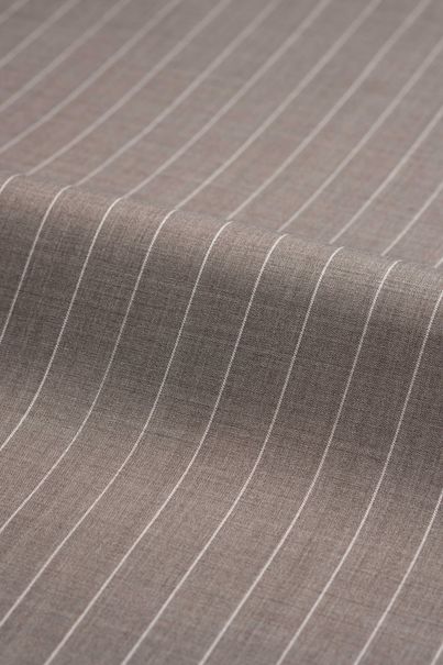 Beige striped three-piece suit