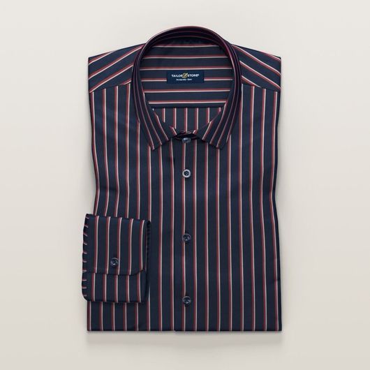 Marineblaues Damenhemd mit weißen und roten Streifen