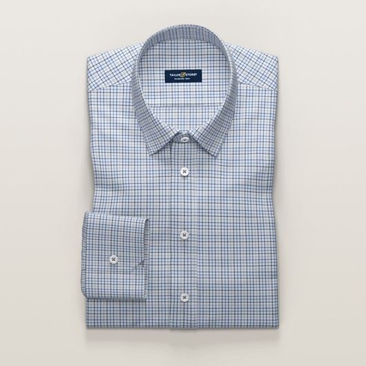 Navy and green checkered business shirt | Tailor Store®