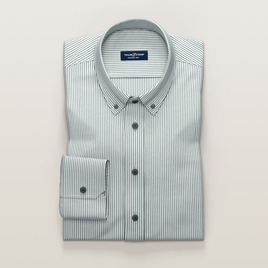 Grønstribet business-skjorte med silkeagtig finish