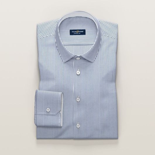 Marineblå stribet business-skjorte med silkeagtig finish