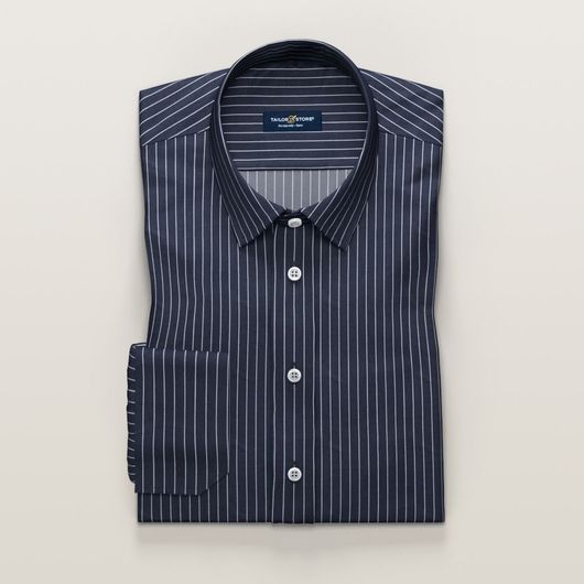 Navy & hvid-stribet business-skjorte i dobby