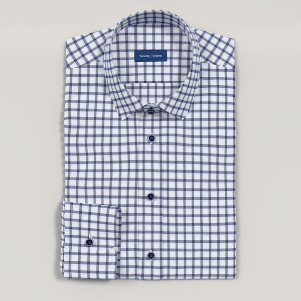 navy blue checkered dress shirt Slim Fit Navy & White Gingham Check Non-Iron Shirt