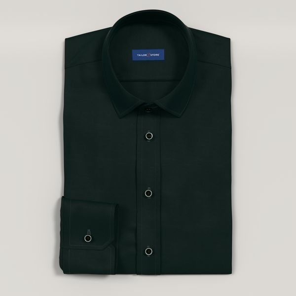Dark green satin weave dress shirt with green floral contrast