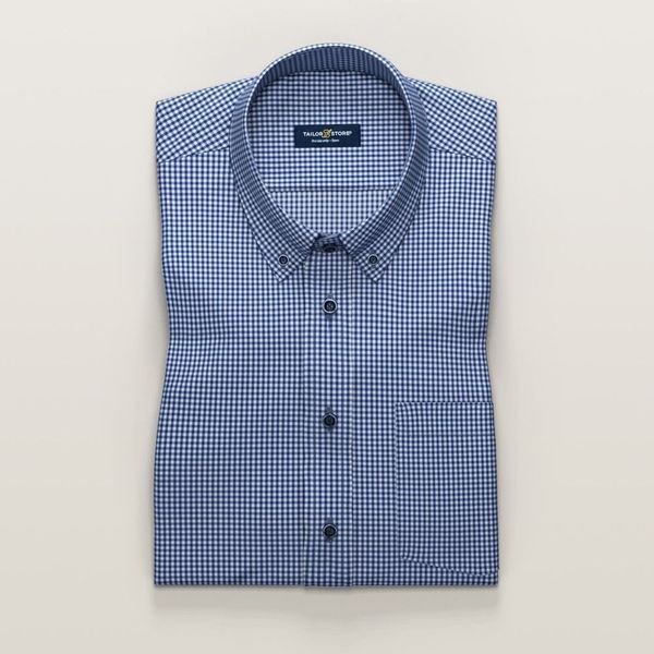 Dark blue checkered short-sleeved business shirt | Tailor Store®