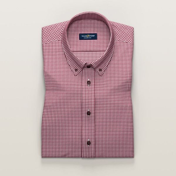 Dark red checkered short-sleeved 