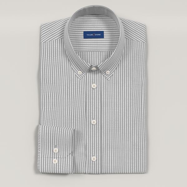 light grey dress shirt Ludlow Blue Melange Brushed Twill and a sharp point collar The Chrome Grey Shirt |