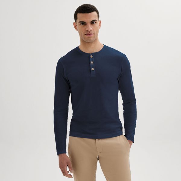 T-shirt Henley à manches courtes, col rond et poche poitrine, bleu