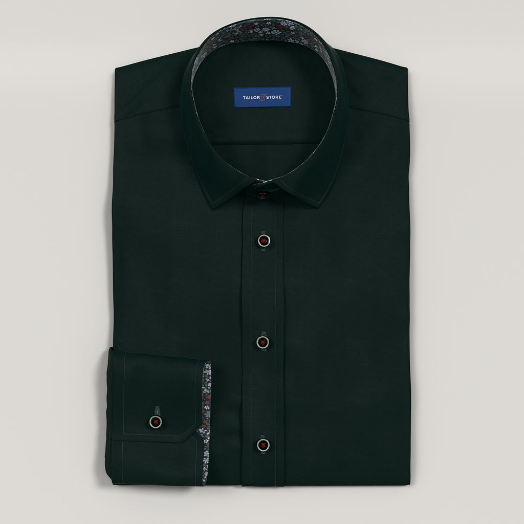 Camicia in satin verde scuro con contrasto floreale verde
