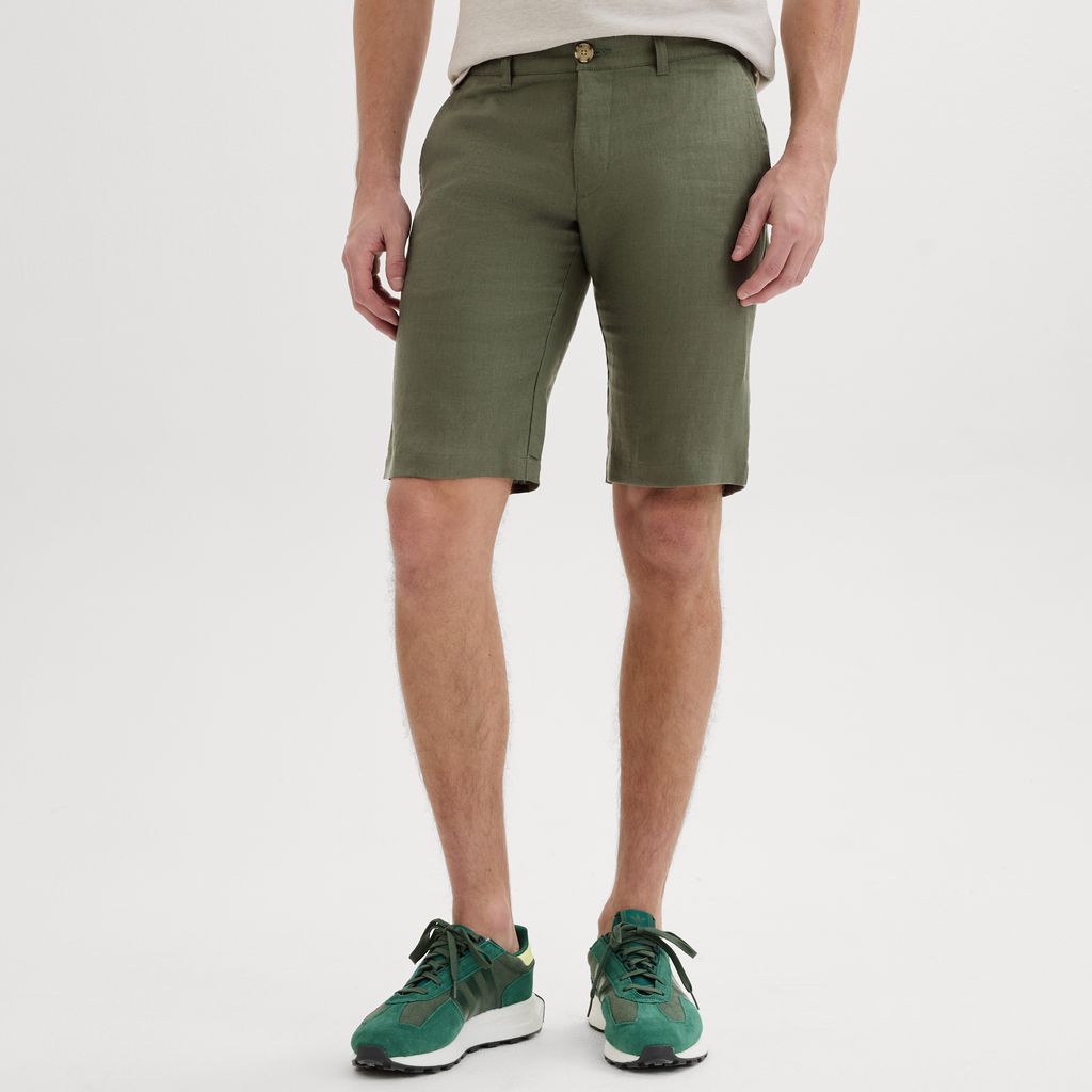 Olivgrüne Leinen-Shorts