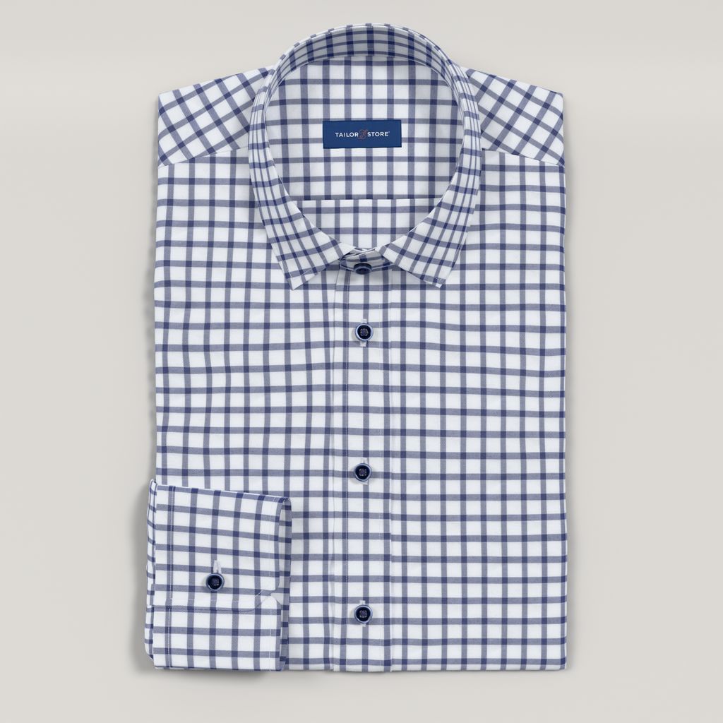 Chemise business à carreaux bleu marine