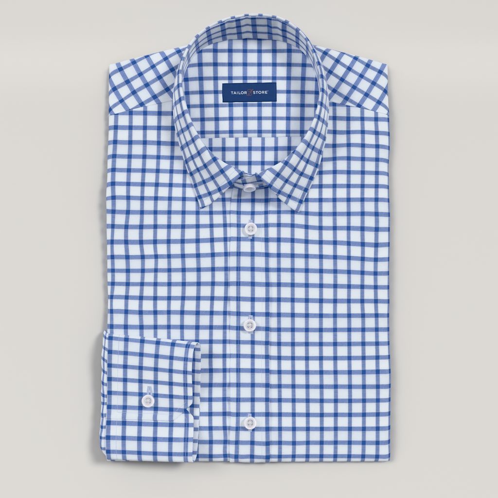 Mid blue checked business shirt