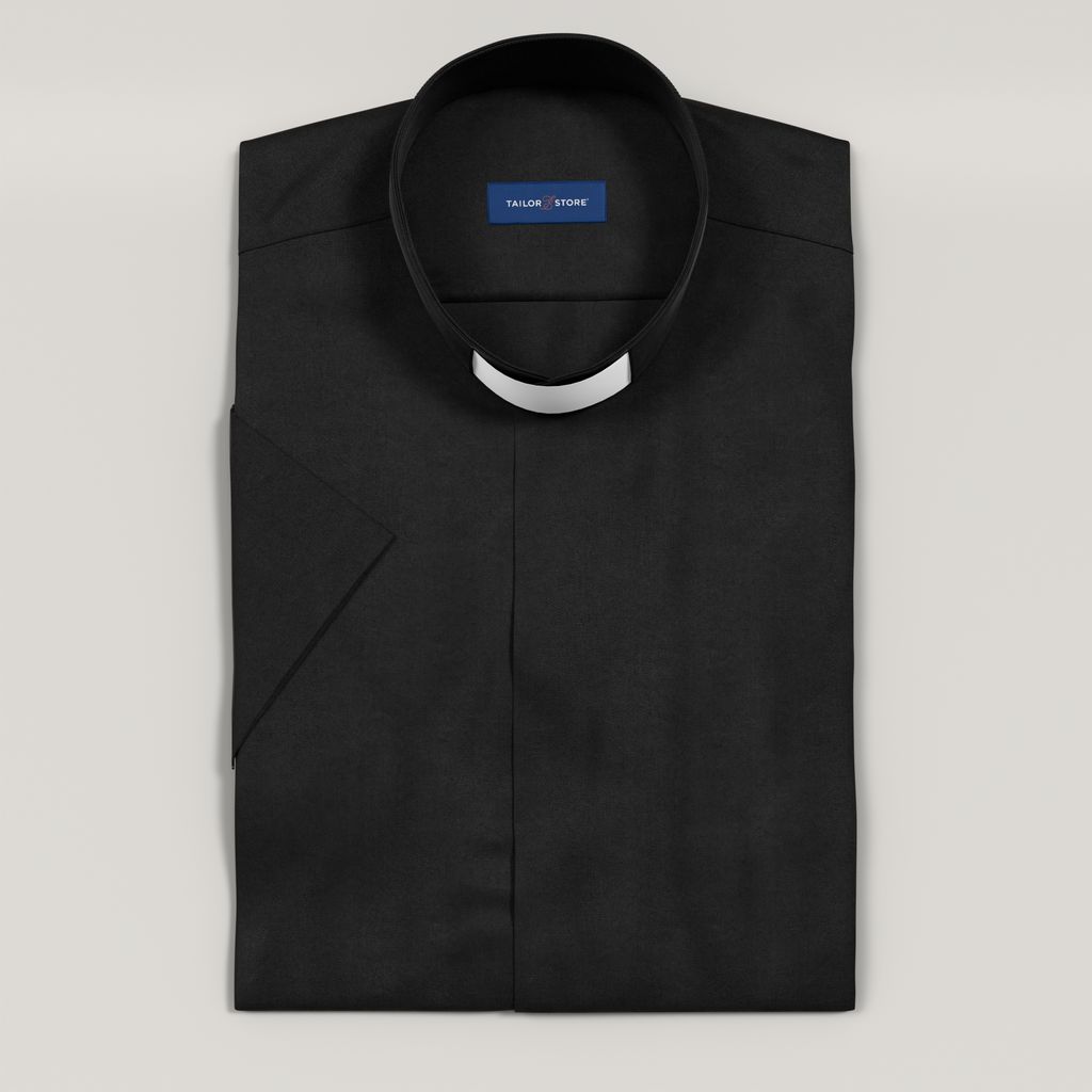 Chemise de prêtre en tissu noir satiné