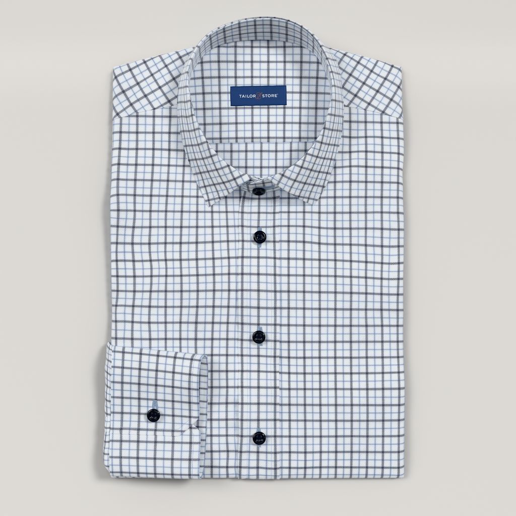 Chemise business sans repassage dans un motif à damier bleu marine
