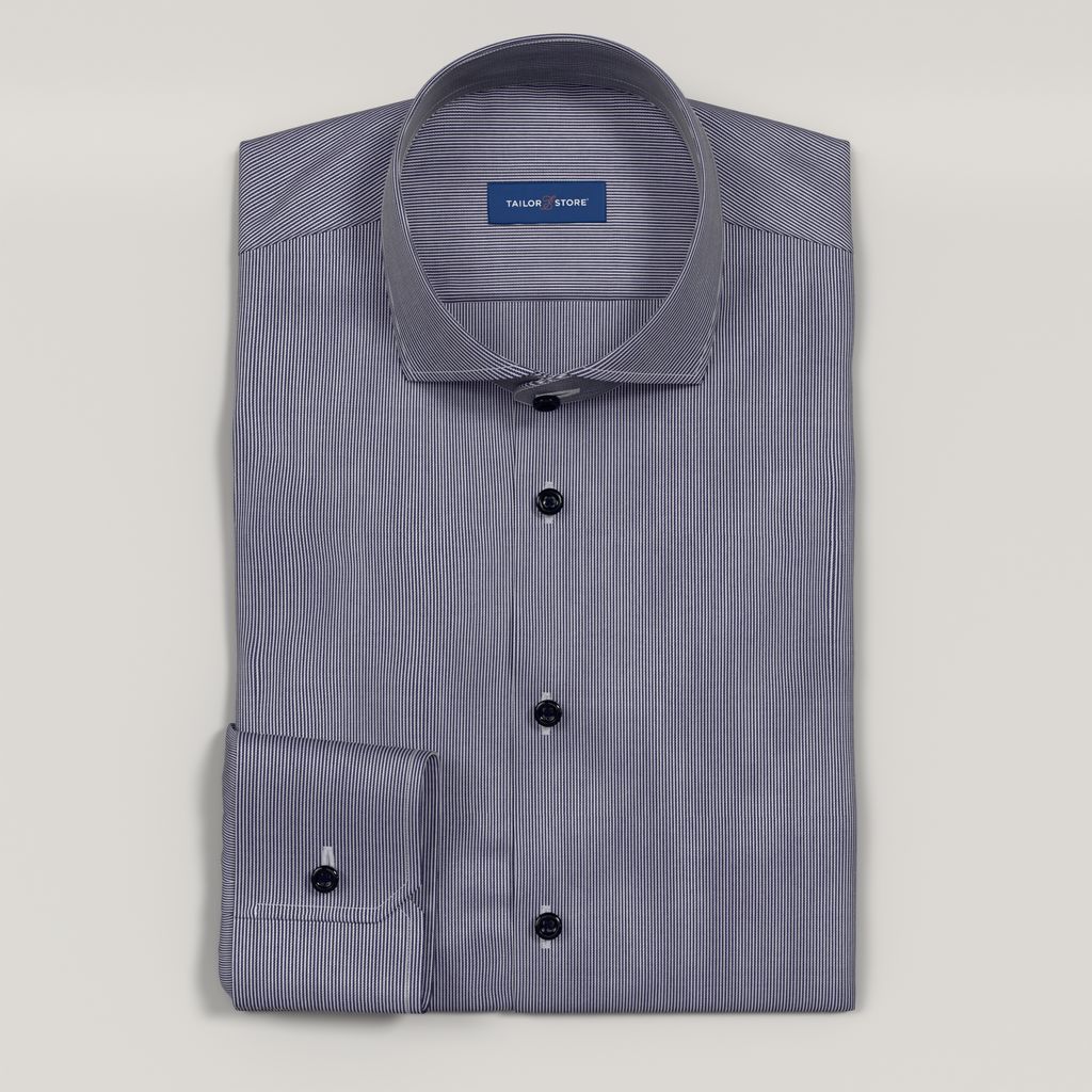 Navy and white striped non-iron business shirt. 