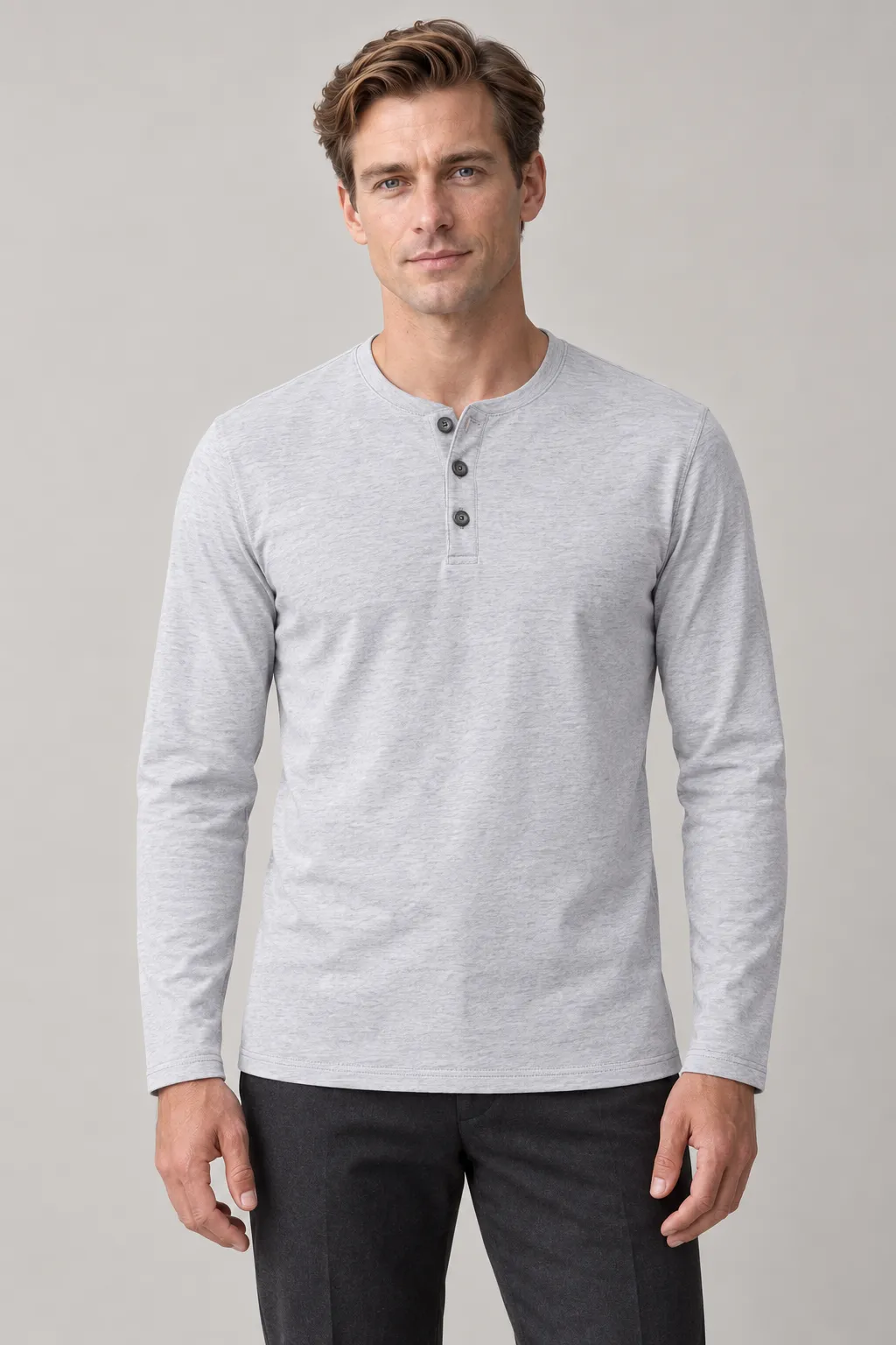 Camicia Henley grigio chiaro melange