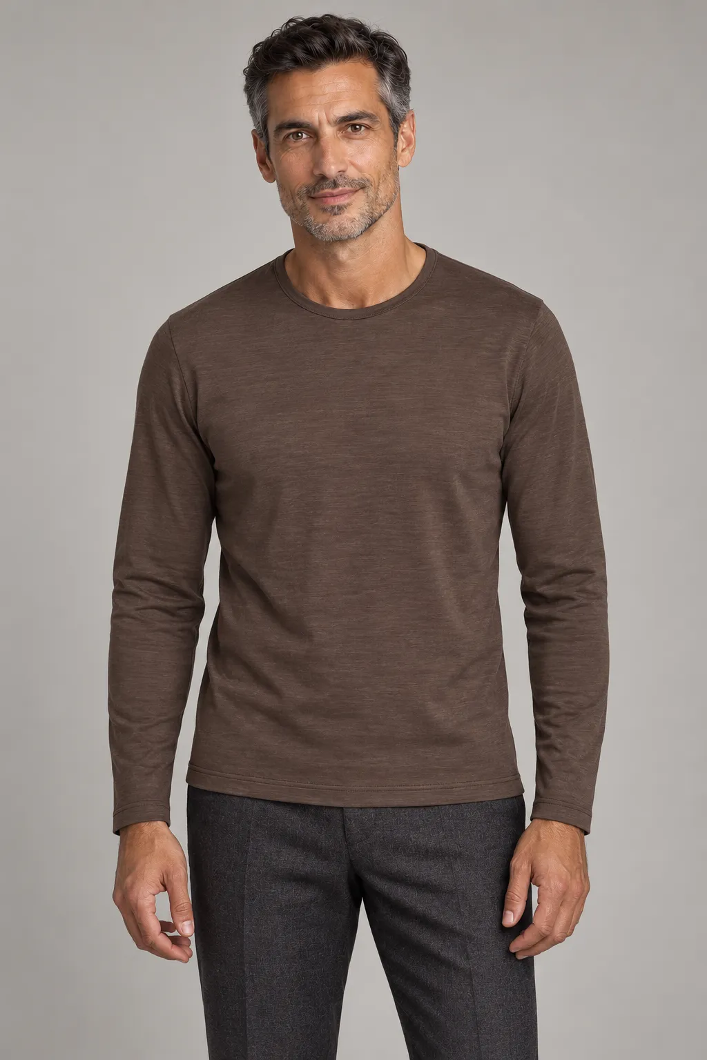 Maglietta a maniche lunghe in lana Merino marrone