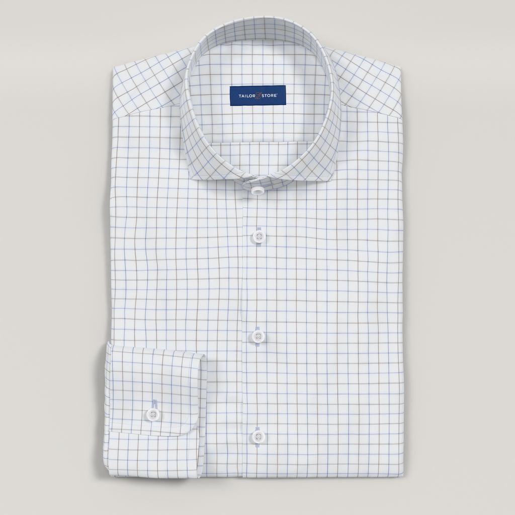 Chemise à carreaux bleus et bruns