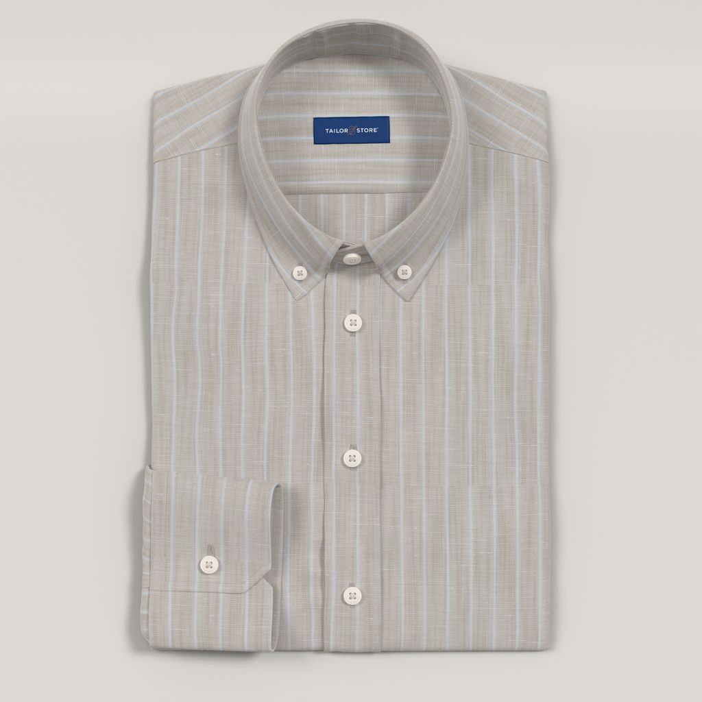 Beige Striped Linen-Blend Shirt