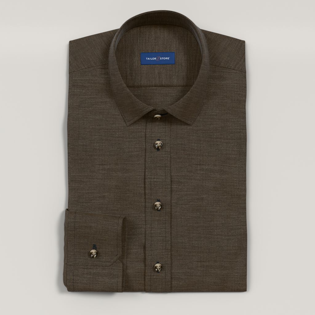 Men’s Custom Brown Herringbone Twill Shirt