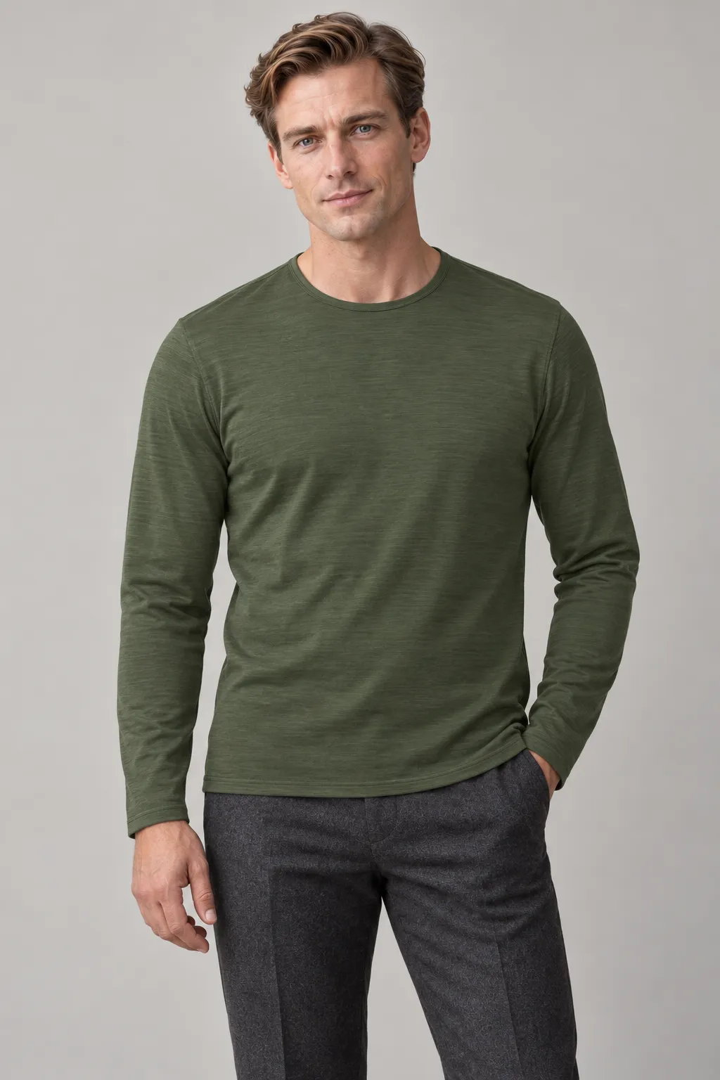 Mørk salviegrøn langærmet t-shirt i merinould
