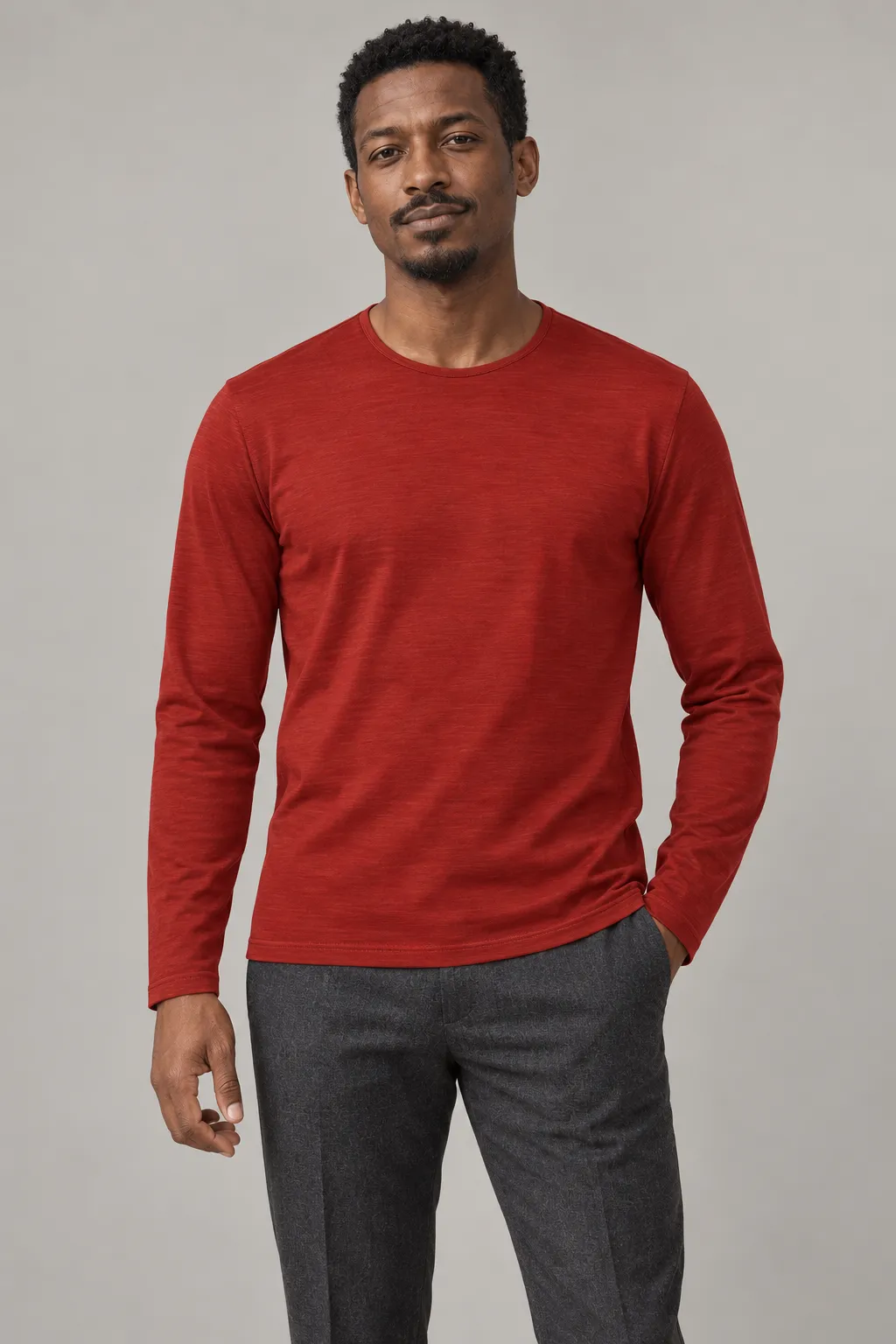 Red long sleeve Merino wool T-shirt