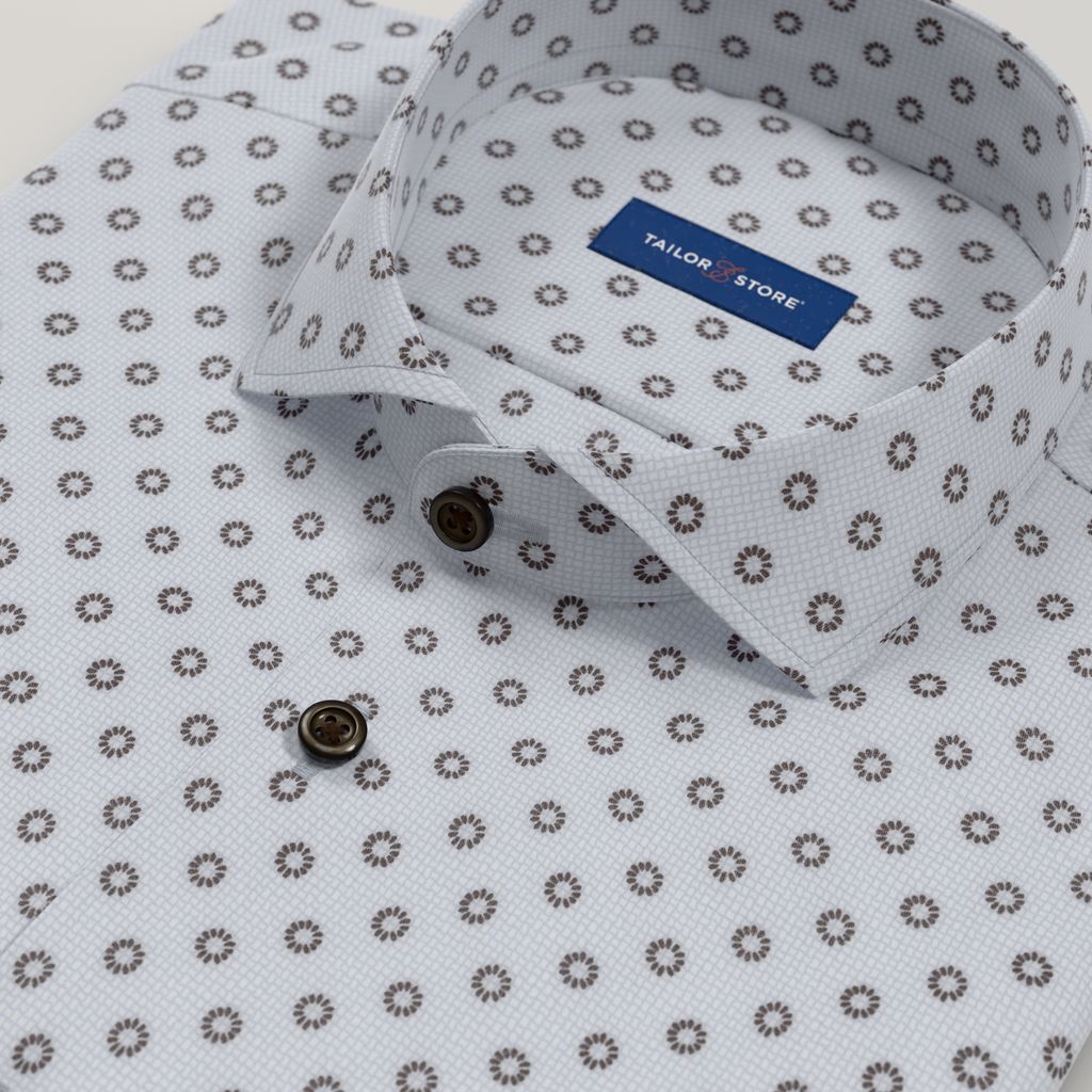 Men’s Custom Satin Cotton Shirt in Light Blue and Brown Print 