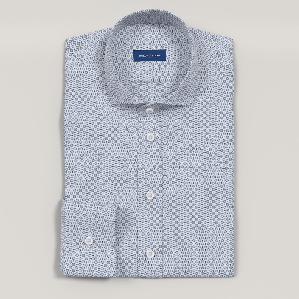 Men’s Custom Blue Print Satin Cotton Shirt