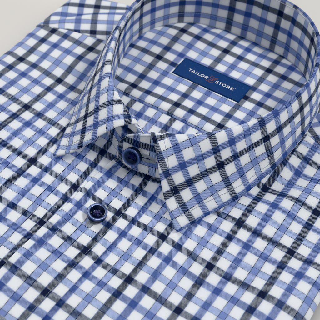 Men’s Custom Blue and Black Checked Cotton Shirt 