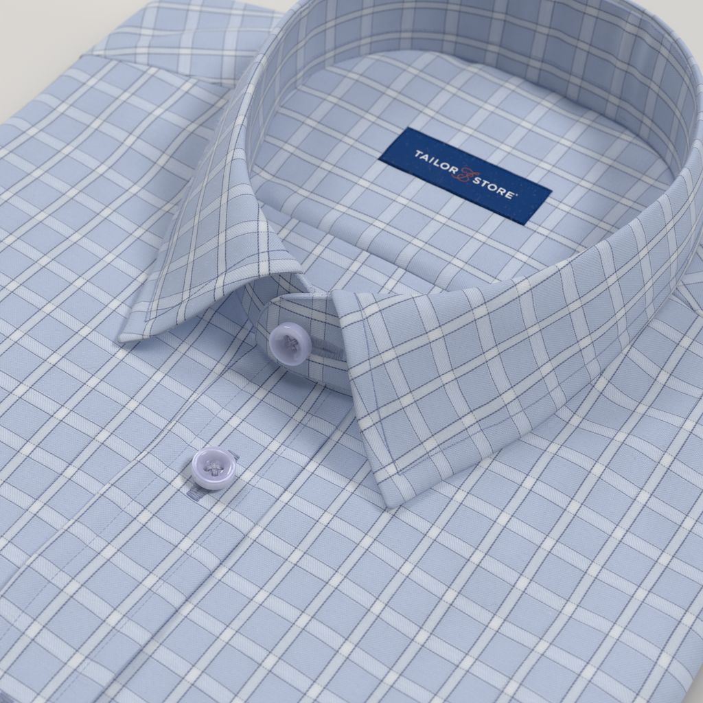 Men’s Custom Light Blue Windowpane Cotton Shirt