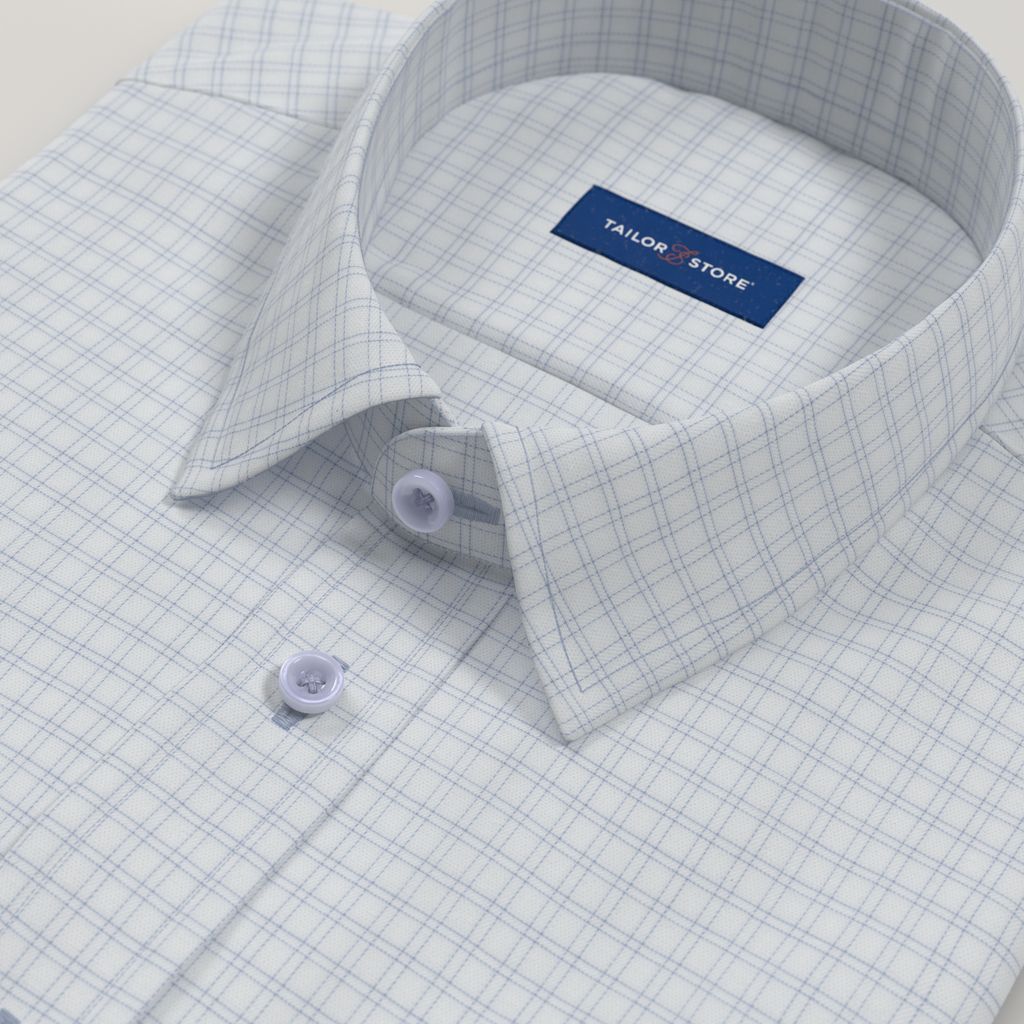 Men’s Custom White and Light Blue Patterned Cotton Shirt 