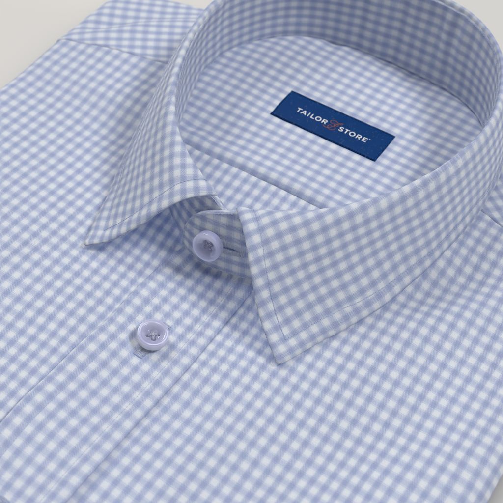 Men’s Custom Light Blue and White Checked Cotton Shirt