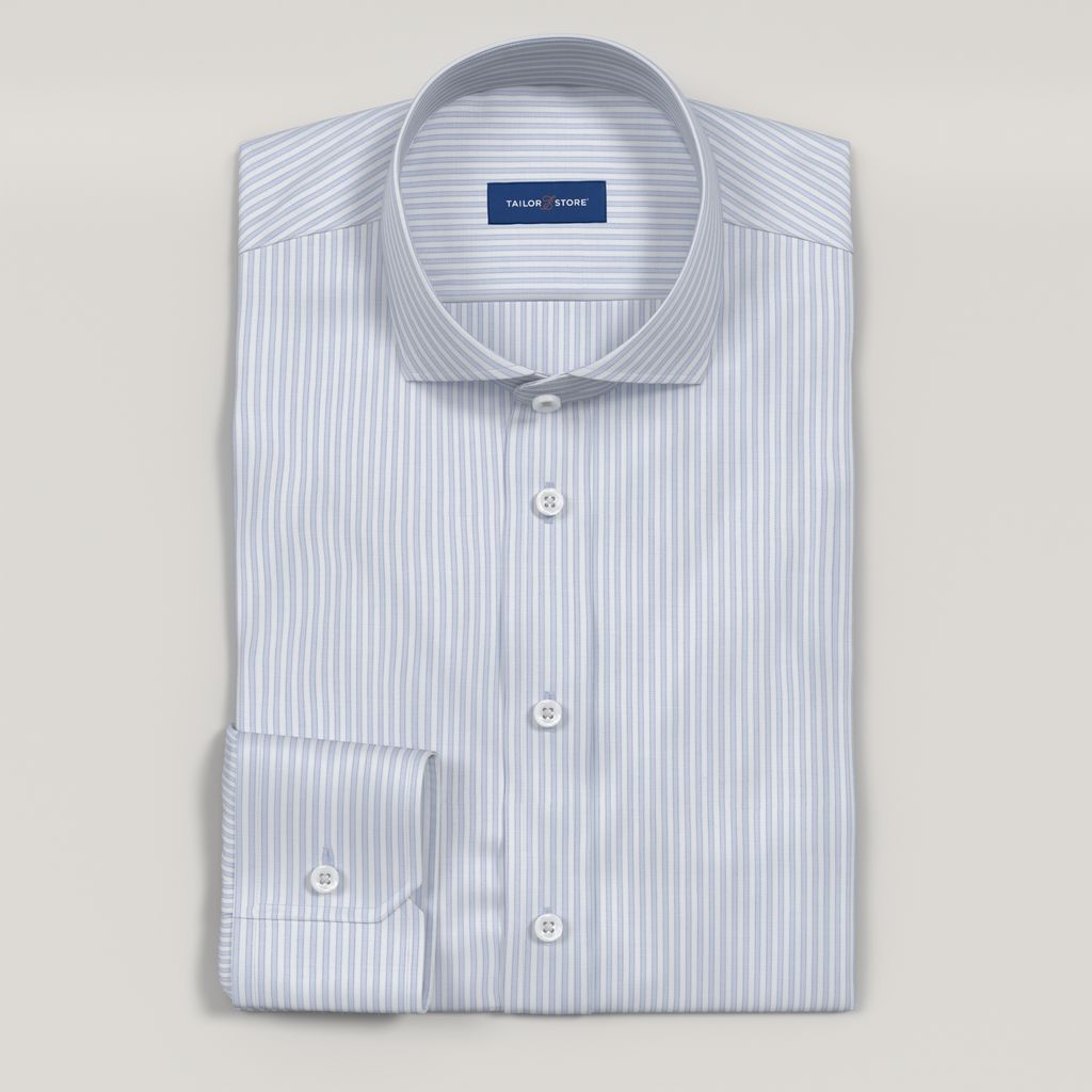 Camicia in cotone su misura azzurra e bianca a righe