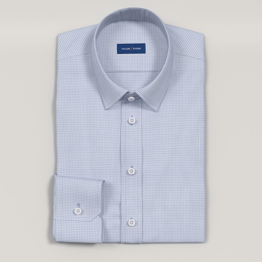 Men’s Custom Light Blue Small Check Cotton Shirt 
