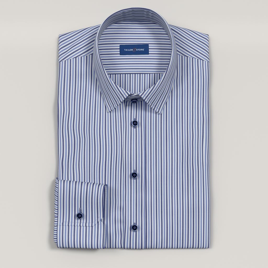 Custom Blue and Navy Striped Cotton Shirt 