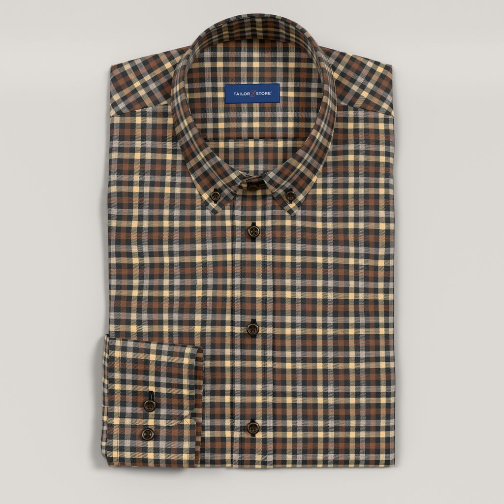 Orange and black checkered twill shirt