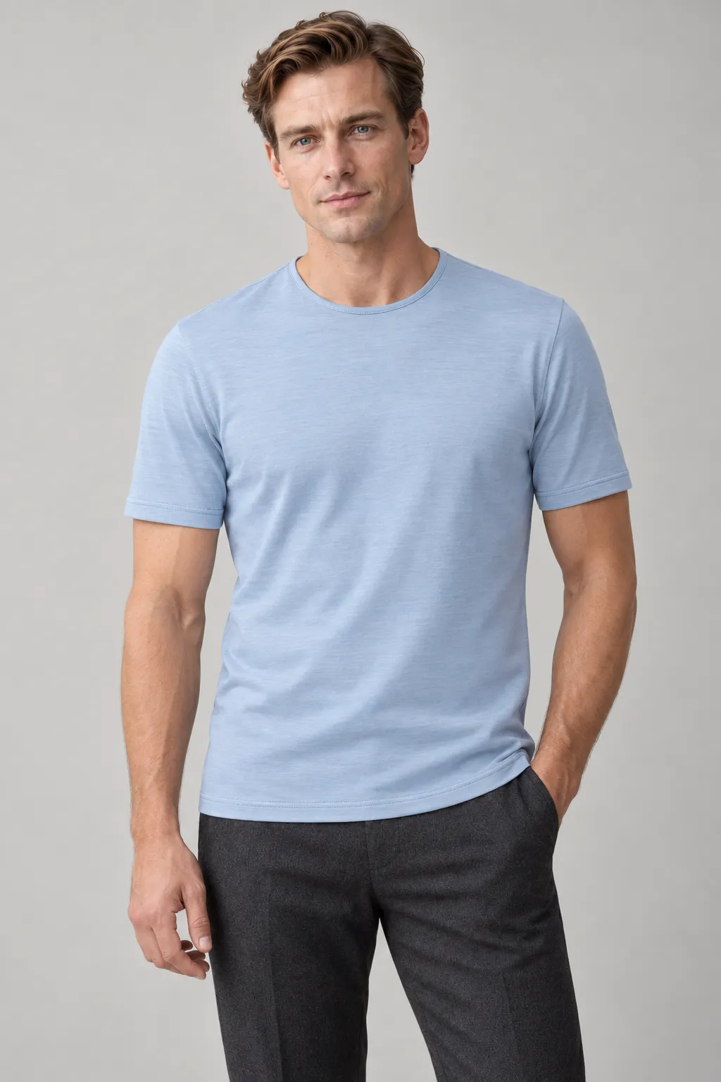 Sky blue merino wool t-shirt