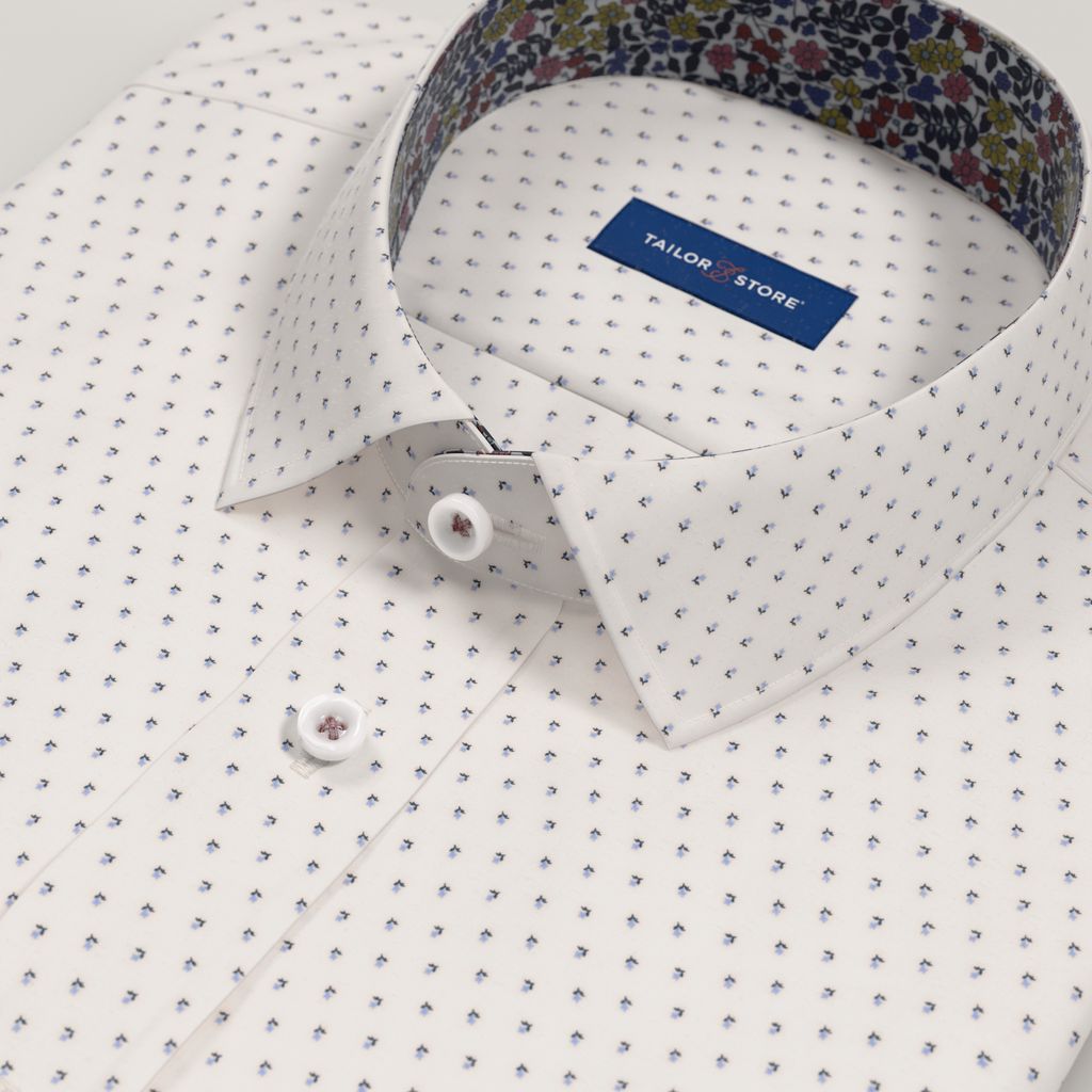White floral poplin dress shirt with multicolour floral contrast