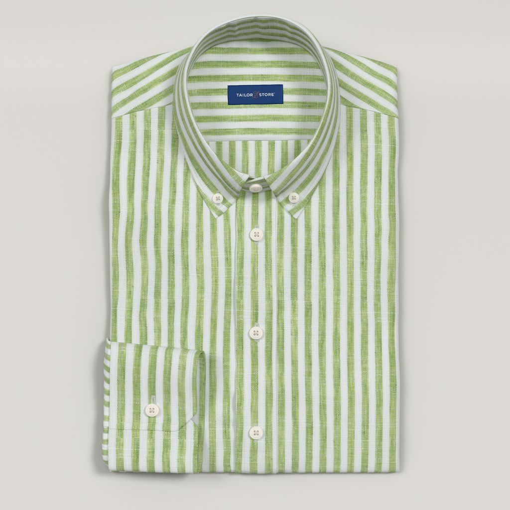 Light green striped linen shirt in plain weave