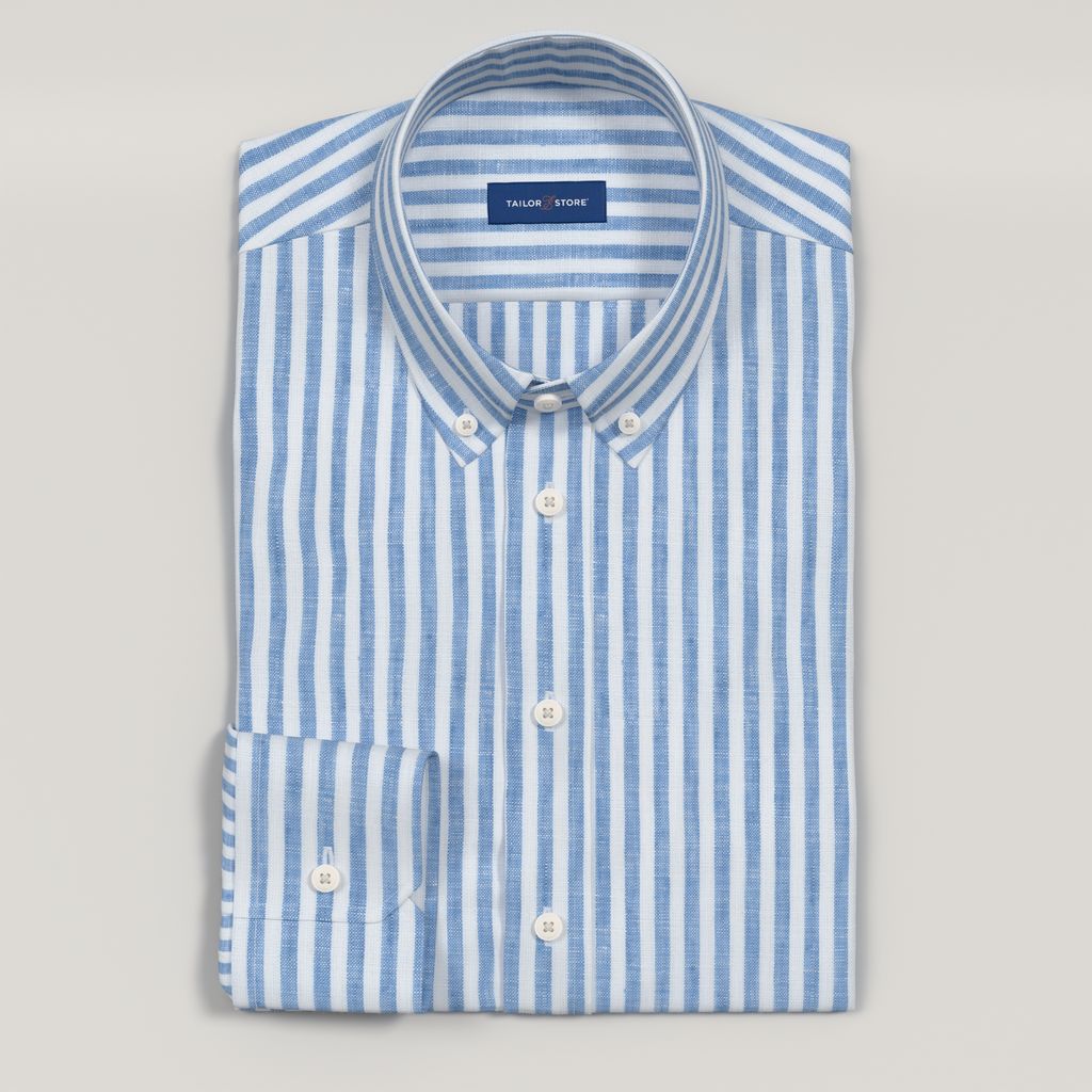 Mid blue striped linen shirt in lightweight weave