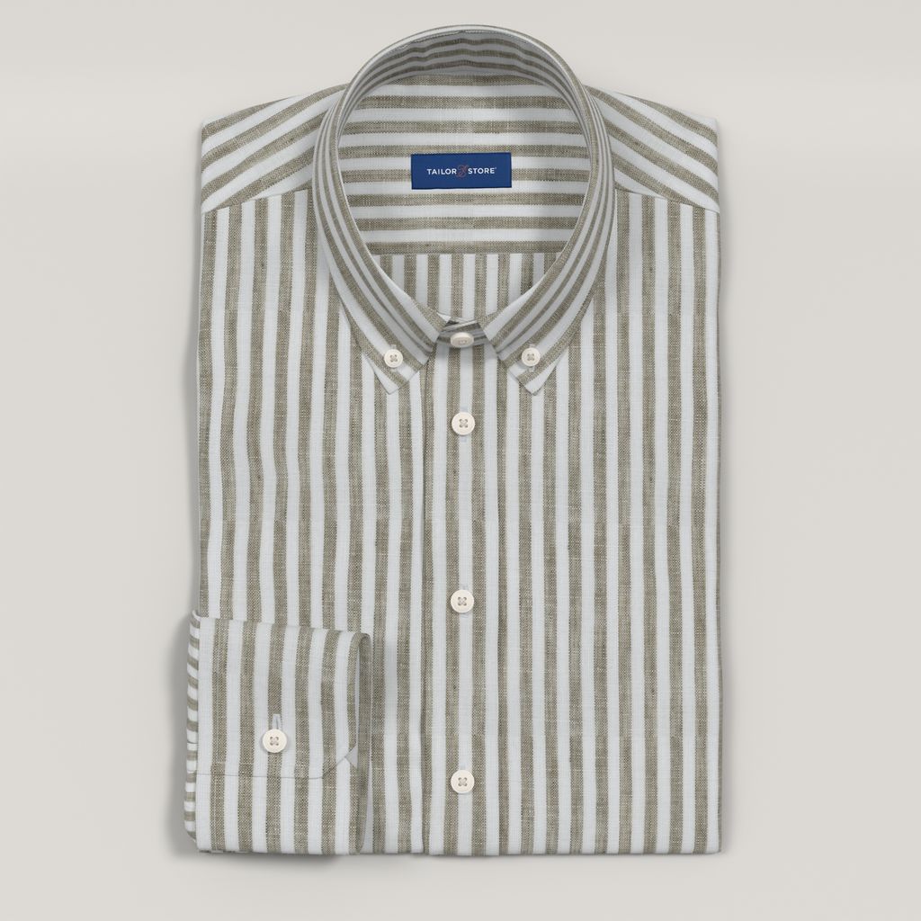 Olive striped linen shirt in airy plain weave