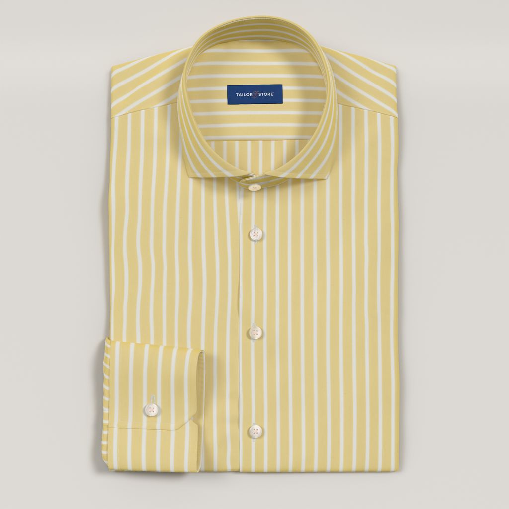 Yellow striped cotton poplin custom-made shirt in a classic weave