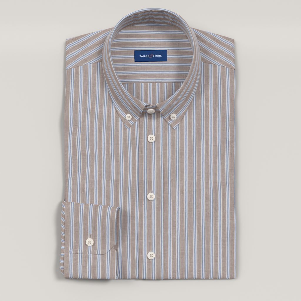 Brown and blue striped seersucker shirt