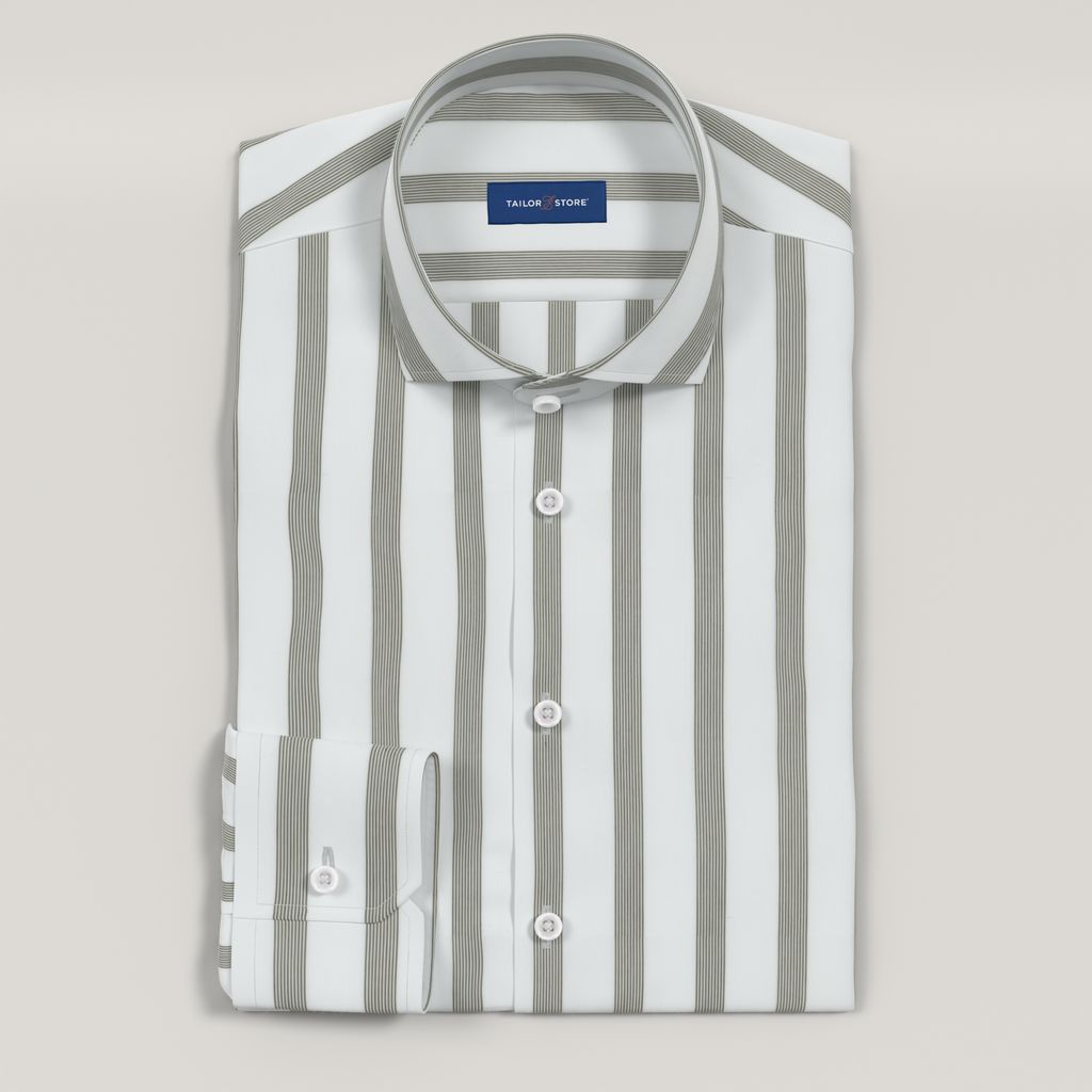 Green finely striped poplin shirt
