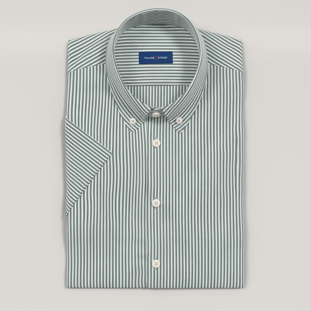 Striped green short sleeved seersucker shirt
