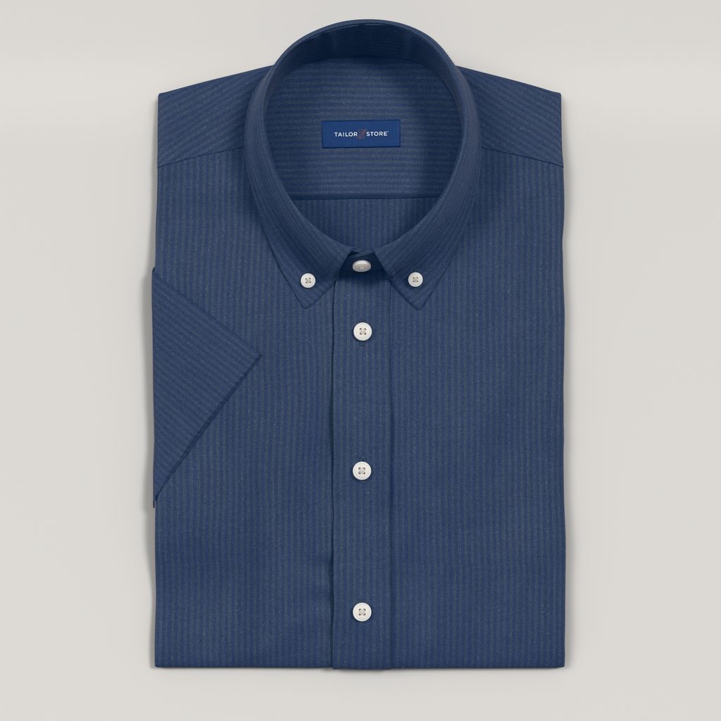 Striped navy short sleeved seersucker shirt