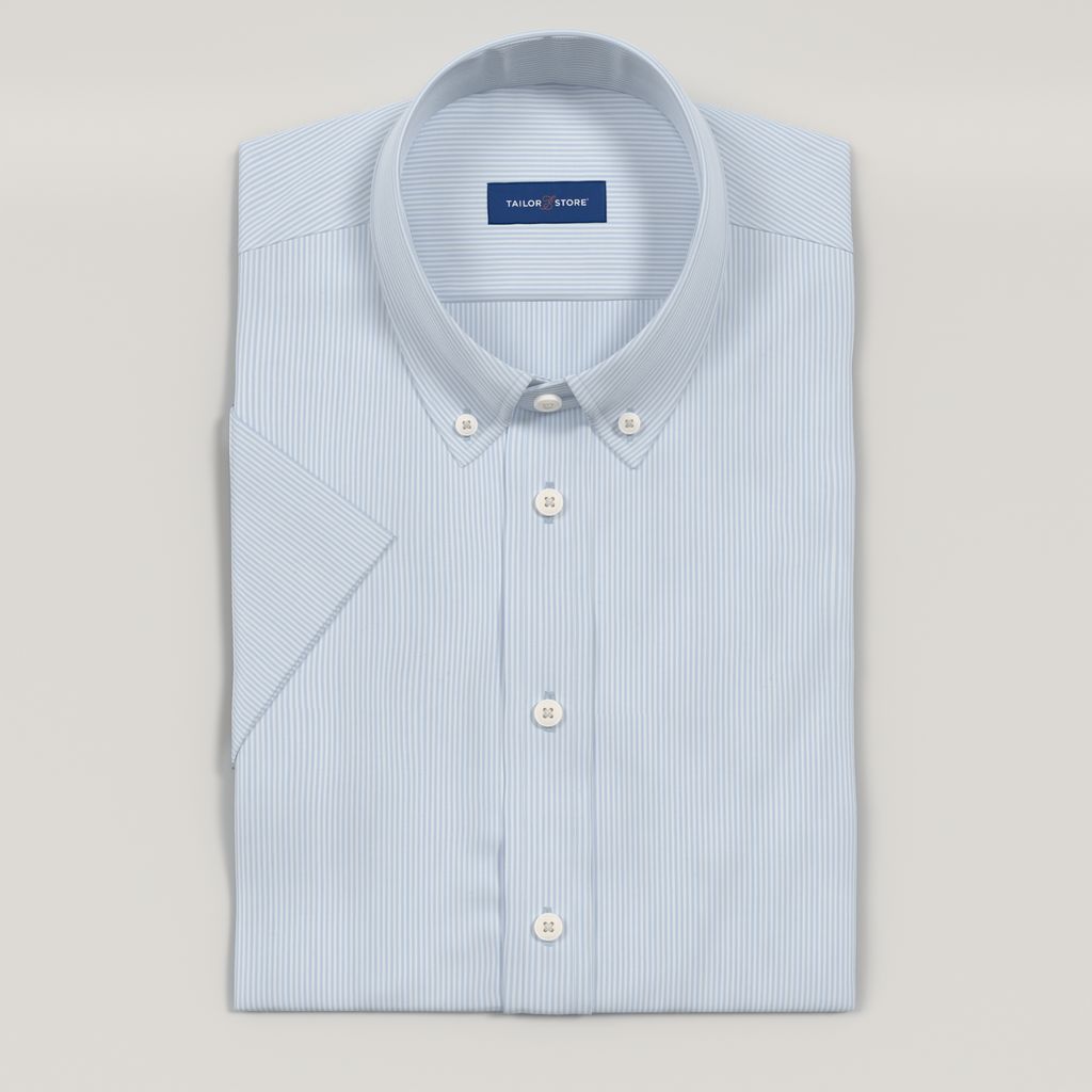 Striped light blue short sleeved seersucker shirt