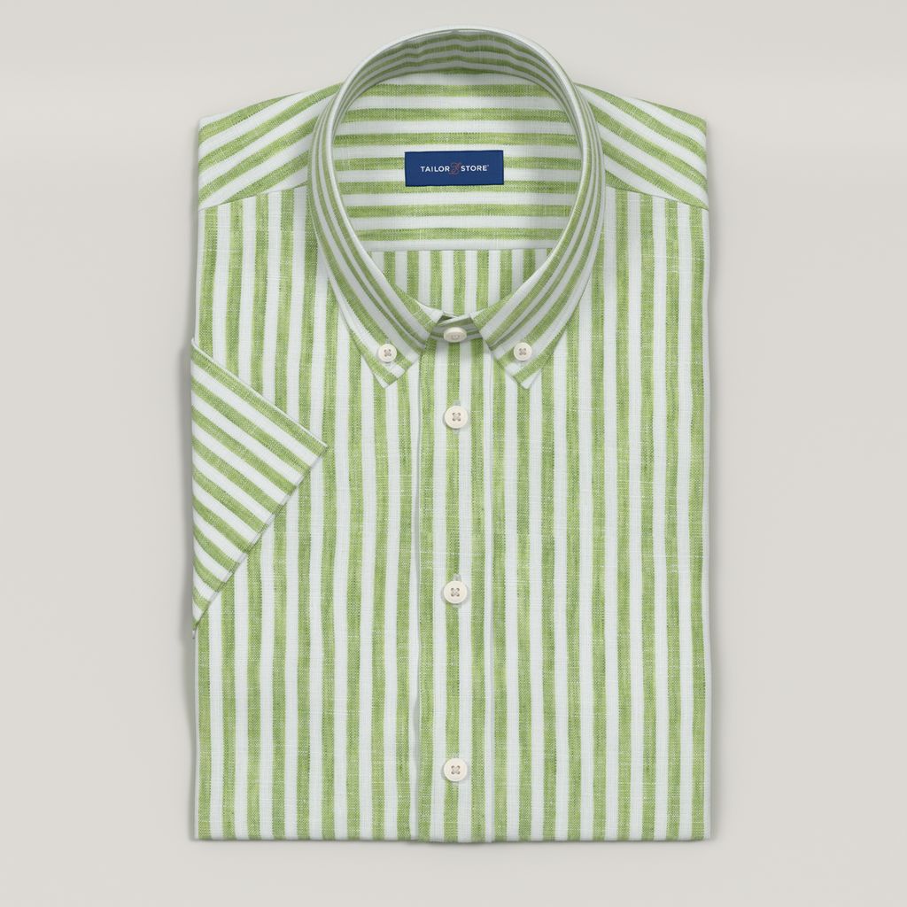 Striped light green short sleeved linen shirt
