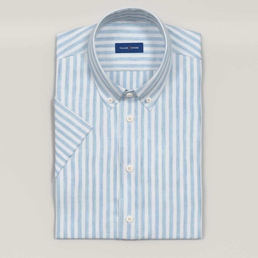 Chemise en lin bleu clair à rayures et à manches courtes